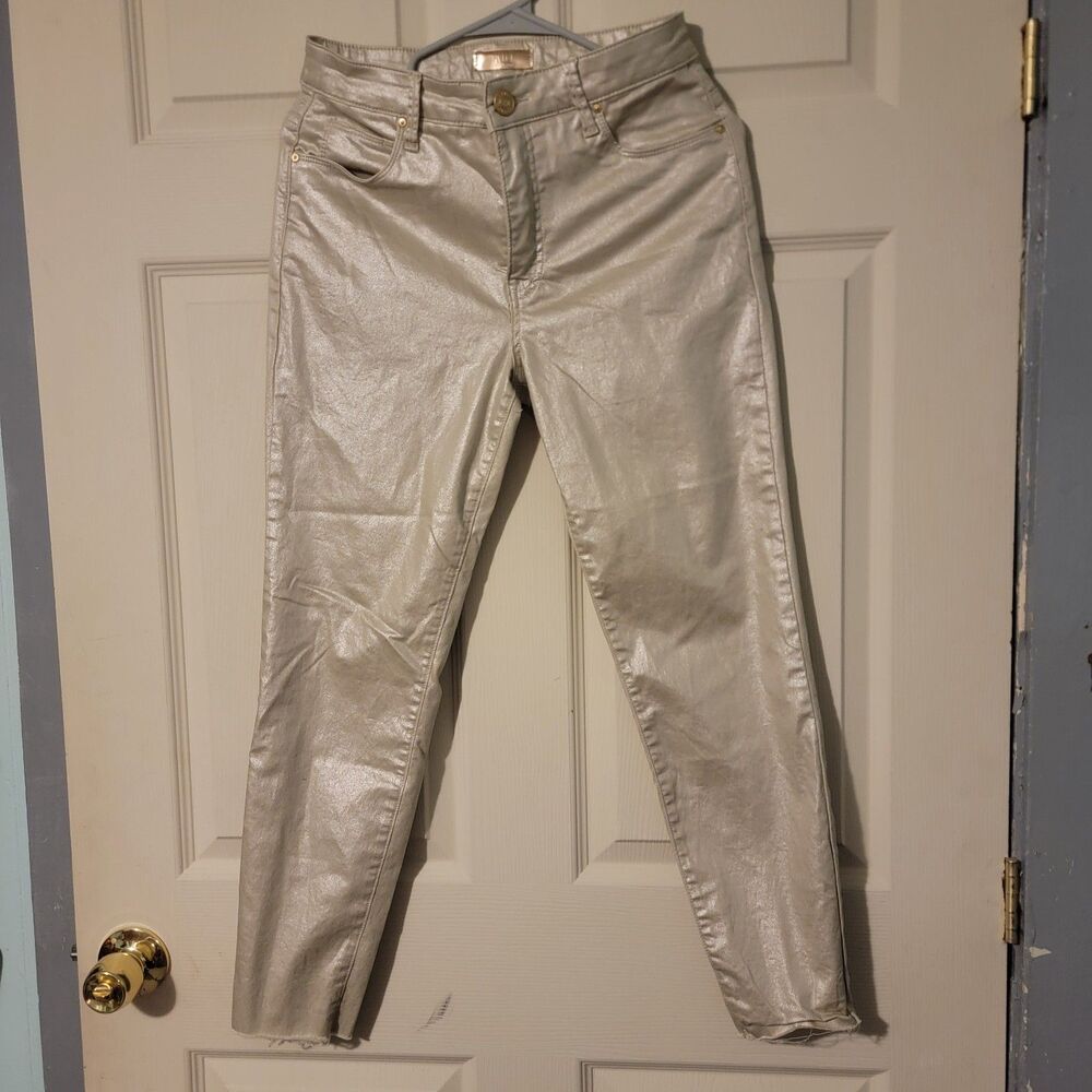 Kut from the Kloth Charlize High Rise Metallic Cigarette Leg Jeans Gold 6